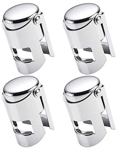 Gobesty Bouchons à champagne, paquet de 4 scellant de fermeture de bouteille de vin mousseux en acier inoxydable scellé sous vide pour cadeaux