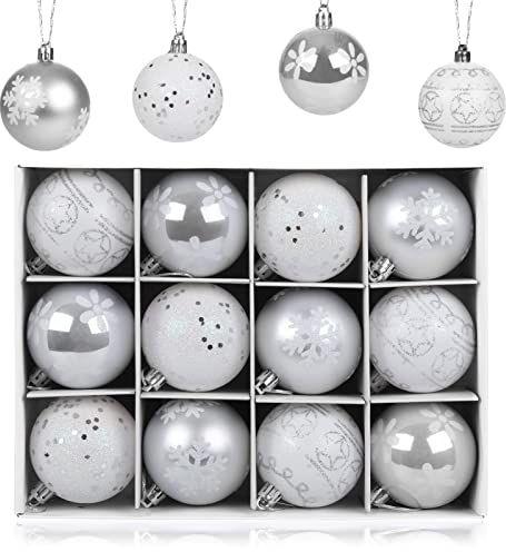 LIHAO 12er Set Weihnachtskugeln Christbaumkugeln Anhänger für Weihnachtsbaumschmuck Weihnachten Weihnachtsbaum Dekoration 6cm (Silber)