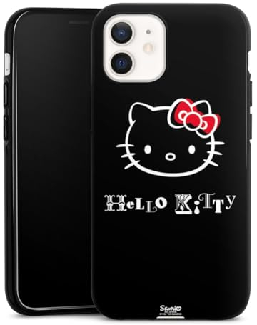 Silikon Hülle kompatibel mit Apple iPhone 12 Case schwarz Handyhülle Kawaii Fanartikel Hello Kitty