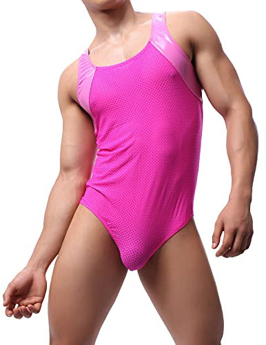 YUFEIDA Boxer sexy pour homme - Coupe ajustée - Combinaison - Maillot de sport respirant - Sous-vêtements - Body, Rose, L
