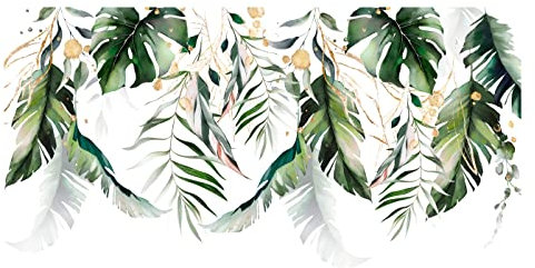 WallArena - Vlies Fototapete Blätter Grün Gold Monstera Pflanzen Laub 312x219 cm - Fototapeten - Tapeten - für Wohnzimmer Schlafzimmer - Vliestapete Wandtapete Tapete 3D Effekt- inkl. Kleister