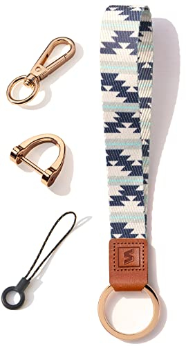 SENLLY Schlüsselband Wristlet Keychain Lanyard Strap Handschlaufe Schlüsselanhänger mit echtem Leder, für Schlüssel, Mobile Handys Telefon, Kamera, Charms