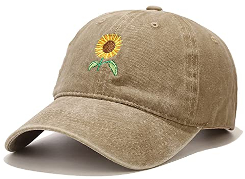 XYIYI Sonnenblumen Khaki Vintage Basecap Verstellbare Distressed Washed Baseball Kappe für Damen Herren