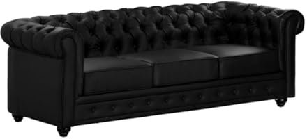 Vente-unique-Sofa 3-Sitzer - Kunstleder - Schwarz - Chesterfield