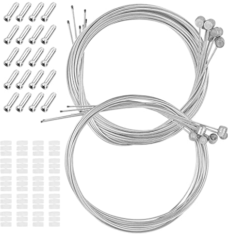 Chstarina Bicycle Brake Cable 2 Set, 6 * 1.75M + 6 * 2M Road Bike Gear Cables Brake Inner Cable Shift Wire with 20pcs Cable End Crimps Caps for Universal Mountain Bike