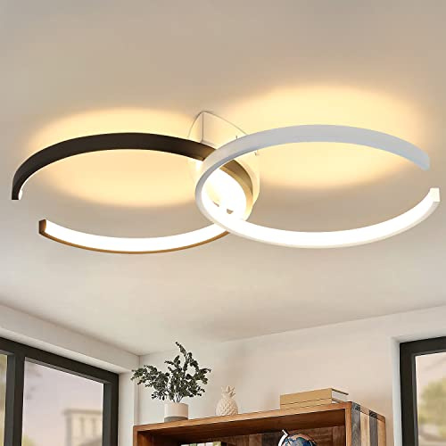 CBJKTX LED Deckenleuchte Wohnzimmer Deckenlampe - Modern Design 24W Schwarz | Weiß Schlafzimmerlampe 3000K Warmweiß Wohnzimmerlampe 54CM Lampe Deko für Schlafzimmer Kinderzimmer Büro Flur Küche