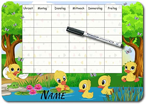 Bambinella - PVC-Schild - Stundenplan Enten - personalisiert und wiederbeschreibbar mit Whiteboardmarker