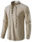 LucMatton Herren-Hemden aus 100% Baumwolle, Retro-Stil, Schnürung, langärmelig, für Mittelalter, Wikinger, Hippie, Khaki, L