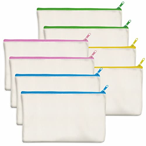 Lot de 8 Pochettes à Crayons en Toile, Sacs de Bricolage avec Fermeture éclair colorée, Trousses de Maquillage Vierges, Trousses Multifonctions pour cosmétiques, Articles de Toilette stationnaires