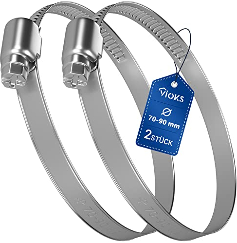 VIOKS 2x Schlauchschellen Set 70-90 mm Ø/Schlauchklemmen Set/Schlauchschellen Edelstahl Schlauchschellen & Schellen Edelstahl Schlauchschelle Waschmaschine/Schlauchschellen Waschmaschine