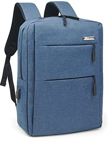 Waytex Sac à Dos Ordinateur portable PC 15 pouces Imperméable avec Port de charge USB Multipoches Bleu