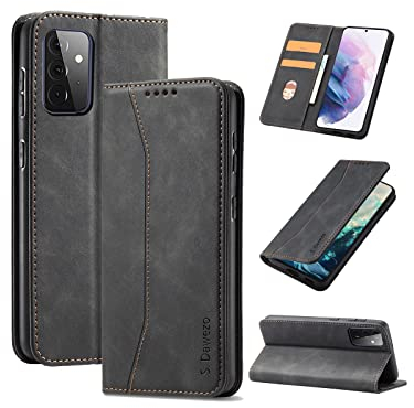 S. Dawezo Hülle für Samsung Galaxy A72, Premium Leder magnetische Handyhülle mit Ständer, Kartenfach und Brieftasche, Shock Absorbing,kompatibel mit Samsung A72-Schwarz
