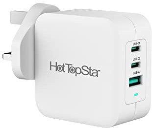 HotTopStar USB C Charger 100W Fast Charger, 3-Port GaN Charger, USB Type C Fast Charging Plug Power Adapter for MacBook Pro/Air, Dell, iPad Pro, iPhone 16/15, Galaxy S24, Pixel 6-White