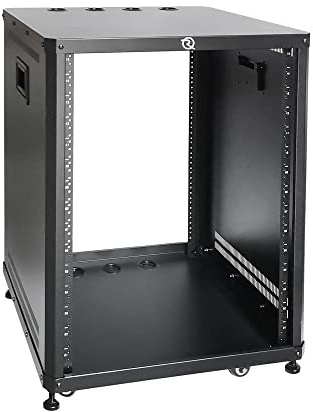 RIVECO POMU 15U Netzwerk- und Stereo-Rack mit Lenkrollen, Roll-Server-Rack, offener Schrank für 48.3 cm (19 Zoll) Audio-Video-Musik- und IT-Ausrüstung, eingebaute Griffe, robust