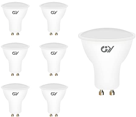 GY 6-er Pack GU10 LED leuchtmittel, 6W (entspricht 60-W-Glühbirne) 450 Lumen, 6500 Kelvin Kaltweiß, 120° Abstrahlwinkel Reflektor lampe, Weiches und gleichmäßiges Licht, Nicht dimmbar