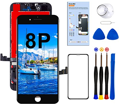 Dinow für iPhone 8 Plus Display Ersatz (Schwarz) 5.5 Zoll Touch Screen iPhone 8 Plus Display Digitizer Frame Assembly mit 3D Touch + Tool Kit + Display Schutzfolien,Modell:A1864, A1897, A1898