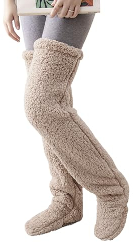 NICEYEA Women's Winter Warm Knee High Socks Thick Plush Slipper Stockings Furry Extra Long Leg Warmers Sleeve Thigh High Boot Sleeping Socks