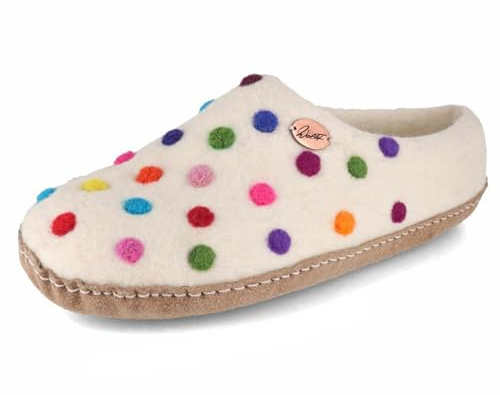 WoolFit Footprint Barfuß-Hausschuhe unisex Filz-Pantoffeln mit Ledersohle, nachhaltig aus 100% Wolle, gepunktet Gr. 37