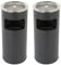 Cendrier extérieur sur pied Rond, cendrier en acier inoxydable et laquée, avec poubelle + seau intérieur 30L - diverses couleurs au choix (Lot de 2,Noir)