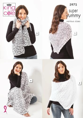 King Cole Ladies Super Yummy Knitting Pattern Shawl Wrap Scarf & Lap Blanket (5975)