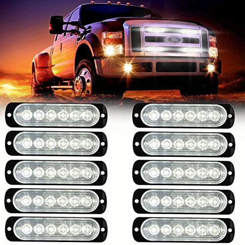Teguangmei 10PCS Feu Stroboscopique D'urgence LED 6LED pour Voiture Feu de Signalisation DC12V-24V Feu de Circulation Blanc Super Brillant pour Voiture Camion SUV Remorque Bateau Van Véhicules