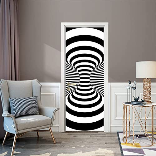 Türtapete Selbstklebend Türposter - Swirl Schwarze Und Weiße Streifen 90 X 210 Cm - Fototapete Türfolie Poster Tapete Strand Meer Nordsee Ostsee Beach Wasser Blau 3D Türaufkleber Selbstklebend Diy Tü