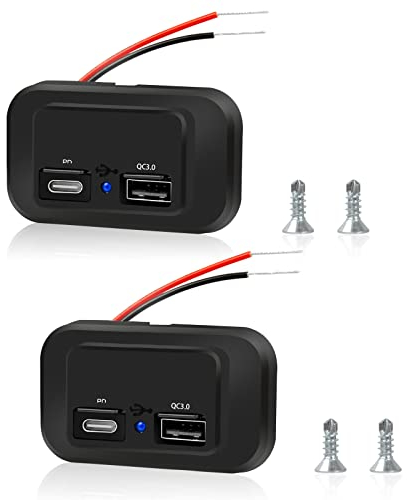 2Pcs Prise de Chargeur de Voiture Double USB 4.8A, Prise de Charge Rapide Double, 12v/24v Panneau de USB Commande Prise Charge Rapide Étanche avec LED pour Voiture Marine Camion Camping-Car SUV