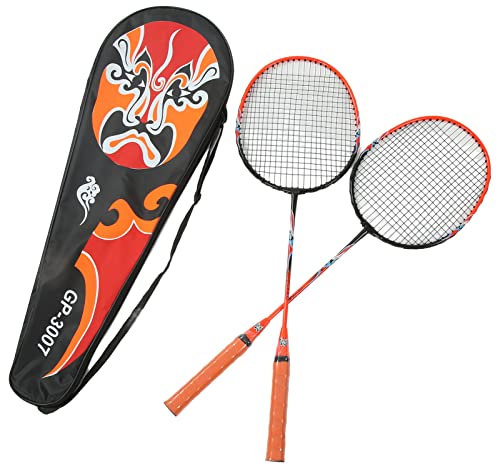 Wakects Badmintonschläger Sport 2er Set,Federballschläger Einteilige Eisenlegierung Badminton Racket mit NylonGriff und Schlägertasche für Amateur Training,Rot K3007