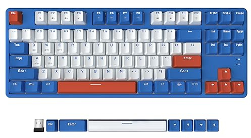AJAZZ AK871 Wireless Gaming Keyboard 75%, Bluetooth5.0/2.4G Dual Modes, TKL 80% Mechanical Keyboard with Hot-Swappable Tactile Blue Switch, Compact 87 Key US Layout, No Backlit for Win/Mac - Blue