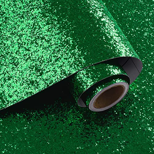 VaryPaper Green Chunky Glitter Wallpaper 40cmx200cm Peel and Stick Sequin Sparkle Wallpaper Green Contact Paper Sticky Back Plastic Art Deco Wallpaper for Living Roon Holiday Decor Furniture Wrap