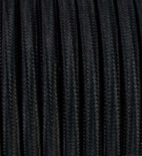 Vintage Fabric 3 Core Braided Textile Cable - 10FT/3 Metres, 2x1.5mm², Black Round