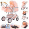 YAZOCO Passeggino Trio 3 in 1 Carrozzina Ovetto Pieghevole Set Viaggi Passeggino Neonato Sedili Parapiedi Zanzariere Carrozzina Multifunzionale (2 Rosa)
