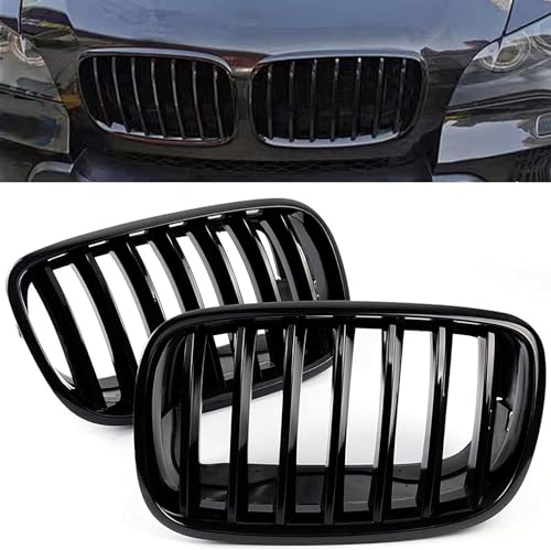 Unifizz 2 x Frontgrill ABS glänzend schwarz Nieren Grill passend für BMW X5 E70 X6 E71 2006 2007 2008 2009 2010 2011 2012 2013