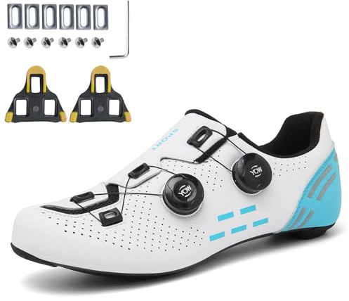 PENXZT Fahrradschuhe für Herren Damen, Rennrad Schuhe Kompatibel mit Peloton Look SPD SPD-SL Delta Cleats, Reitschuhe Drinnen/Draussen Rennradschuhe,White c,42 EU