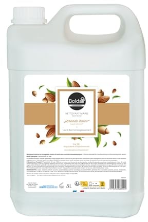 BOLDAIR - Nettoyant Mains Amande Douce - Lavage Fréquent et Régulier des Mains - 94,3% Ingrédients d'Origine Naturelle - Fabrication Française - Bidon 5 Litres