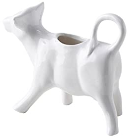CoByda Cow-shaped Ceramic Gravy Boat with Handle - Unique Milk Cup for Western Steak Sauces - Perfect Sauce Dispenser for Gravy Lovers (White)