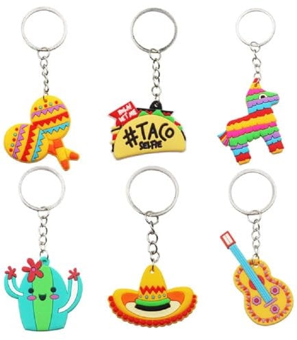 6 Pcs Mexican Keychain Cute Fiesta Party Cactus Keychain Cinco De Mayo Keychain, 6pcs, Adjustable