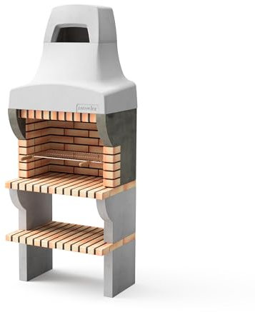 MOVELAR - Barbacoa de Obra Prefabricada de Leña y Carbón Modelo Bailen Plus (Gris, Naranja - 86,5 x 58 x 220 cm) REF: M00519 - Cocina de Exterior con Chimenea para Jardín y Terraza