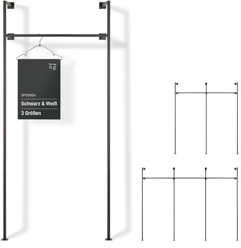 Natural Goods Berlin Wandkleiderstange SINGLE 97x220cm schwarz/Kleiderstange Wandmontage aus hochwertigem Stahl/pulverbeschichtetes Kleiderstangen Wandsystem als offener Kleiderschrank