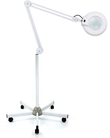 chennnls LED Lupenleuchte mit Standfuß, 8X Lupenleuchte Kosmetik Lampe Lupenlampe Arbeitsplatzlampe, LED Lupenlampe dimmbar, Rollstativ, 125mm 5 Dioptrien Linse, weiß