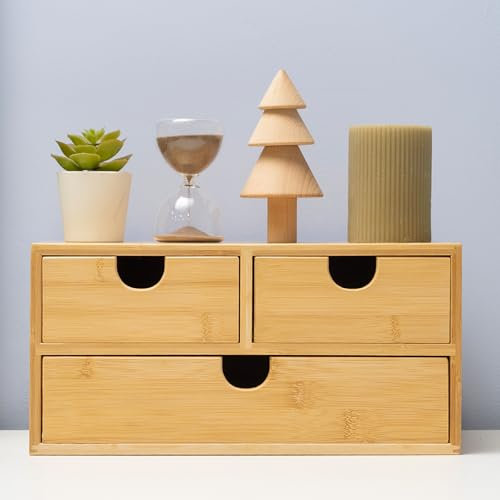 MEEDEN Organiseur de bureau avec tiroirs : boîte de rangement en bambou pour articles de toilette de bureau et de maison
