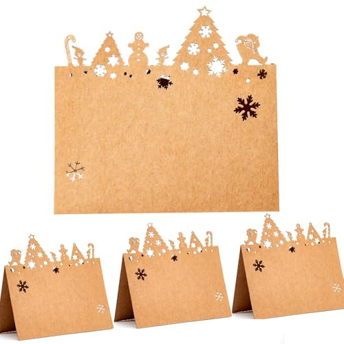 60 Marque Place Noel Cartons Placement Carte de Porte Noms Pliables Papier Cartons de Table Pour Décorations Réceptions Fêtes Célébrations Noël Anniversaire Inscriptible Imprimable Flocon de Neige
