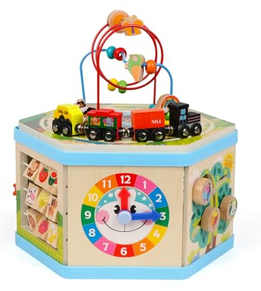 KABENFIS Hölzerne Aktivität Würfel Spielzeug mit TrainTracks Pädagogisches Lernen Spielzeug