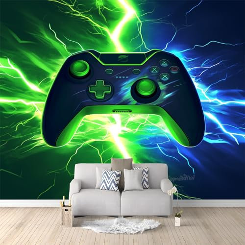Wall Mural Lightning Game Controller 350 x 256cm Photo Wallpaper, 3D Print Non-Woven Mural Wallpaper, for Living Room Bedroom Kids Room TV Sofa Background Family Wall Decor