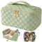 TOPALL Kosmetiktasche Reise Damen,Beauty Case PU Leder,Groß Make Up Tasche,Portable Schminktasche Kulturtasche Organizer mit Kapazität für Reisezubehör Travel Essentials Women(Checkered Green)