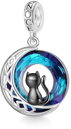 GNOCE Schwarze Katze auf Mond S925 Sterling Fit Armband/Halskette Schmuck Geschenk für Frauen Mädchen Tochter, 5, Silber, Zirkonia