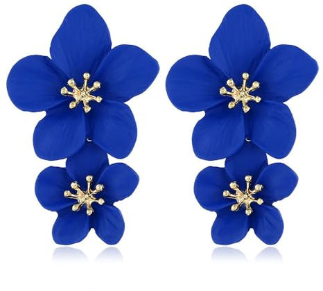 TOFBS Ohrringe Damen Ohrringe Mode Doppelschichtige Tropfen Ohrringe Hypoallergen Ohrringe Blumen Schmuck Accessoires für den Alltag(Blau)