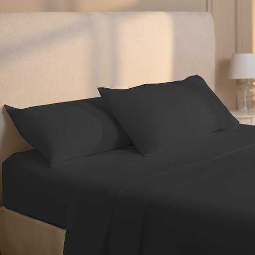 Dreamzie Parure de Lit 140x200 cm - 4 Pièces en Microfibre - Drap Housse 140x200 cm - Drap Plat 2 Personnes 220x270 cm - 2 Taie Oreiller 65x65 - Certifié Oeko Tex - Gris Foncé