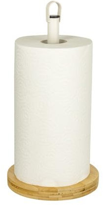 Baroni Home Portascottex in Metallo con Base in Legno, Porta Rotolo Verticale da Cucina, Porta Scottex per Piani Cucina, Accessori da Cucina Linea Happy, 16x16x32 cm