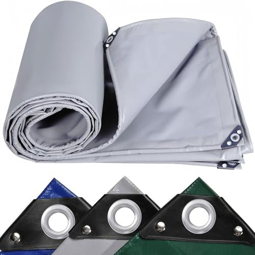 LDQBF Tarpaulin Waterproof Waterproof Sheet, 0.5x5m 520g/m² pvc sheet with Eyelets, Outdoor Furniture Cover, Caravan Cover Sheet, Camping Tarp, Ground Sheets for Camping, Paddling Pool Cover Grey